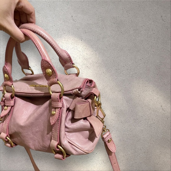 AUTHENTIC VTG Miu Miu Vitello Lux Mini Bow Bag in Loto Pink Leather - Picture 4 of 10
